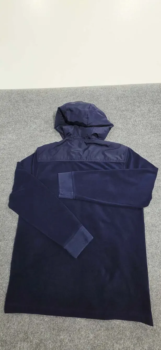 Banana Republic Navy Blue Quilted Front Full Zip Hoodie Jacket Fleece Sleeves Me